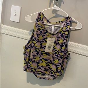 Crop fabletics tank purple army print NWT